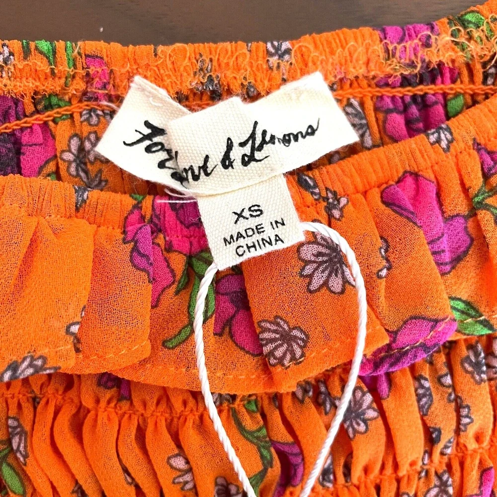 NWT For Love & Lemons Peony Smocked Crop Top in Tangerine Size XS - Picture 5 of 10